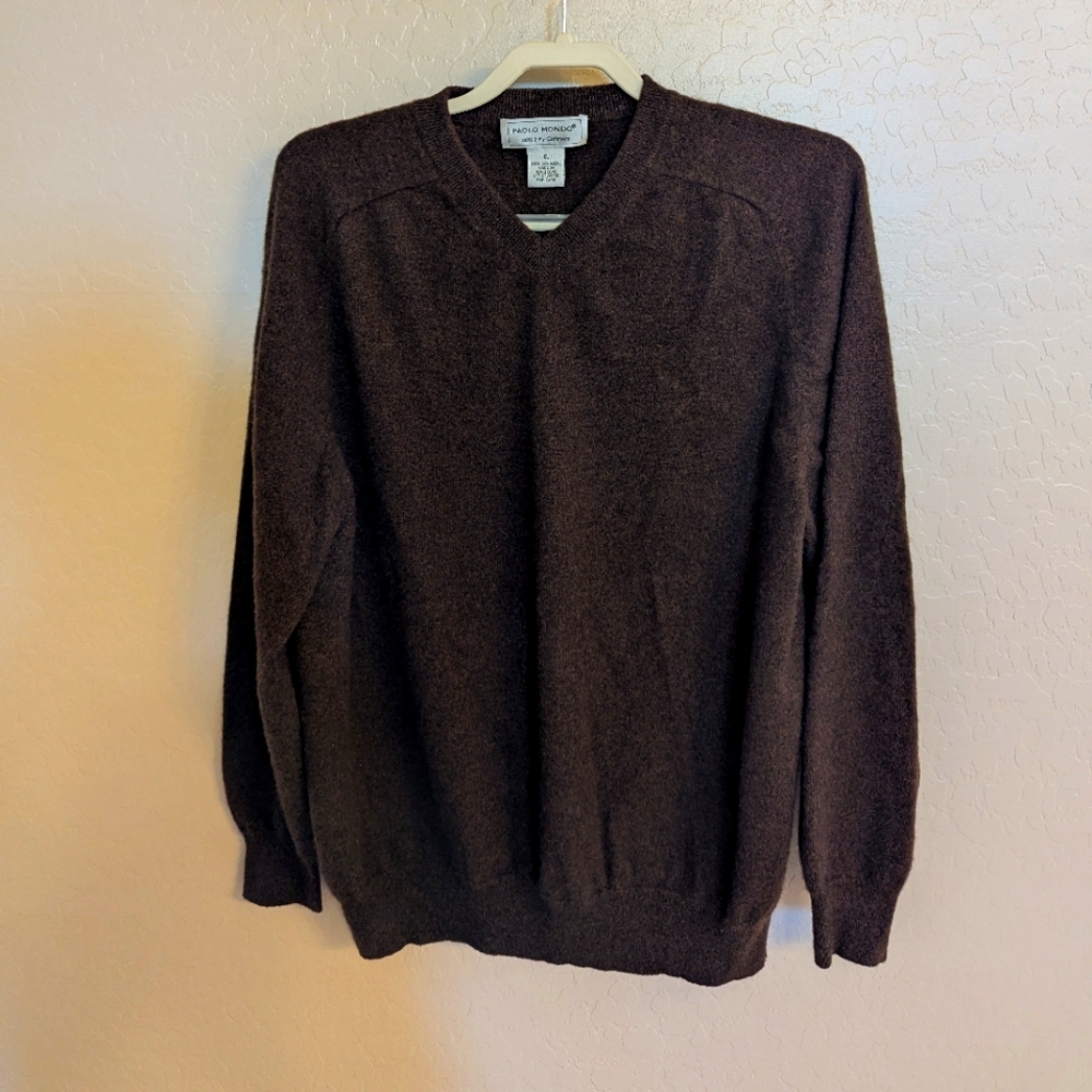 Cashmere Paolo Mondo Mens Brown XL V-Neck Sweater